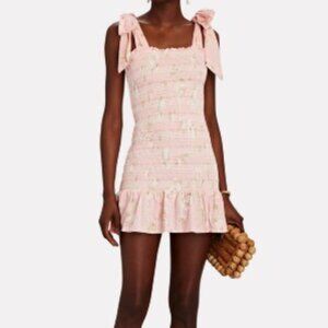 LOVESHACKFANCY Ballet Pink Norna Smocked Tie-Shoulder Mini